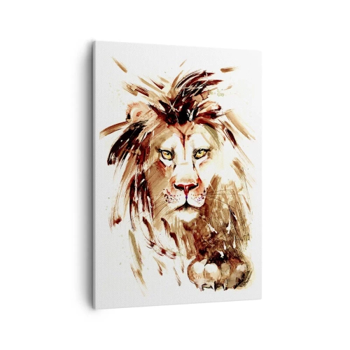 Impression sur toile - Image sur toile - Portrait à l'aquarelle d'un lion aux détails intenses - 50x70cm - Force et dignité - Décoration murale moderne pour le salon et la chambre ARTTOR