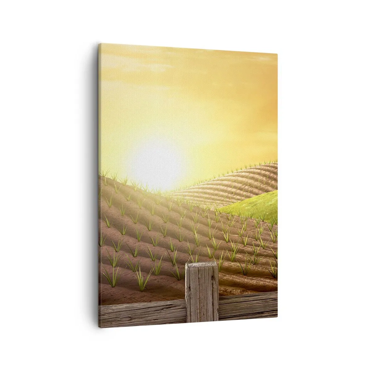 Impression sur toile - Image sur toile - Paysage rural avec une grange rouge, un tracteur et un lever de soleil - 50x70cm - Une ferme comme dans un conte de fées - Décoration murale moderne pour le salon et la chambre ARTTOR