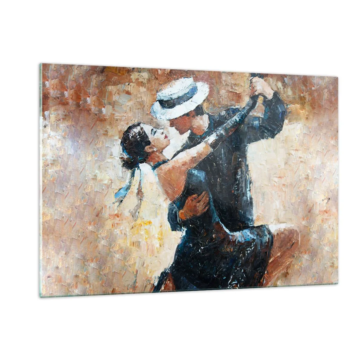 Impression sur verre - Image sur verre - Un couple dansant dans un style élégant avec une touche classique - 120x80cm - À la Rudolf Valentino - Décoration murale moderne pour le salon et la chambre ARTTOR