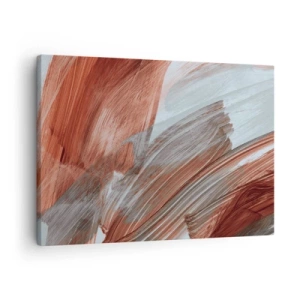 Impression sur toile - Image sur toile - Coups de pinceau abstraits dans des tons de cuivre et de gris - 70x50cm - Abstraction venteuse et automnale - Décoration murale moderne pour le salon et la chambre ARTTOR
