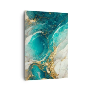 Impression sur toile - Image sur toile - Une composition abstraite dans des tons turquoise et or. - 70x100cm - Composition en veines d'or - Décoration murale moderne pour le salon et la chambre ARTTOR