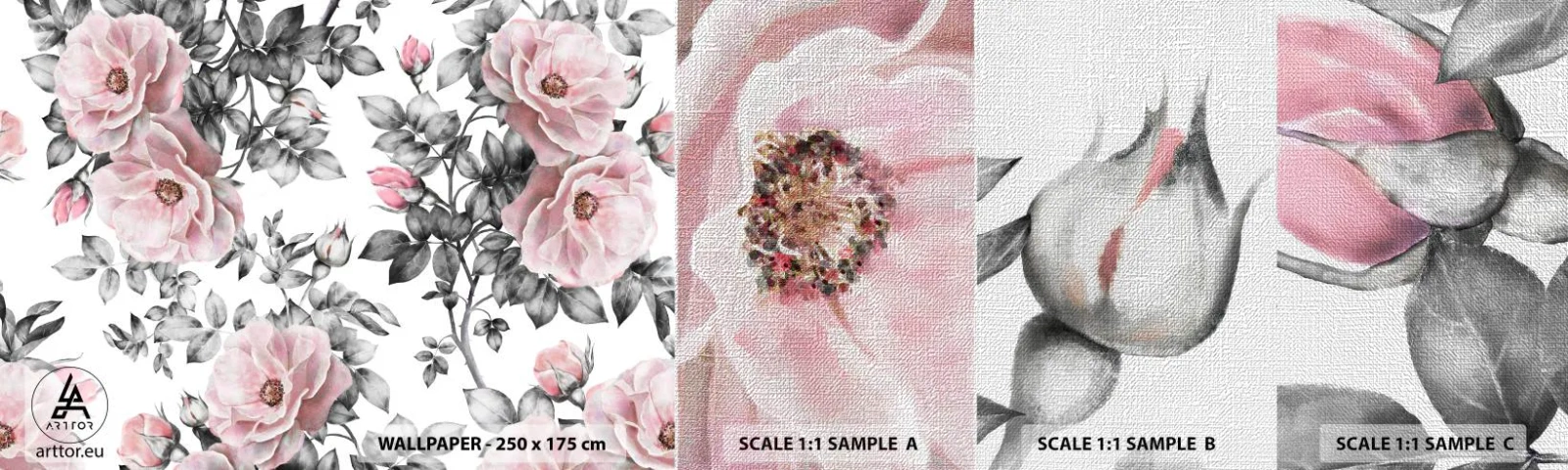 Échantillon de Papier Peint Premium Canvas - Se perdre dans les fleurs des roses - Fleurs, Rose, Jardin - 100x30 cm