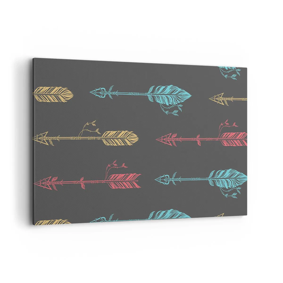 Impression sur toile - Image sur toile - Motif de flèche stylisée aux couleurs pastel sur fond sombre - 100x70cm - Dans l'ordonnance - Décoration murale moderne pour le salon et la chambre ARTTOR