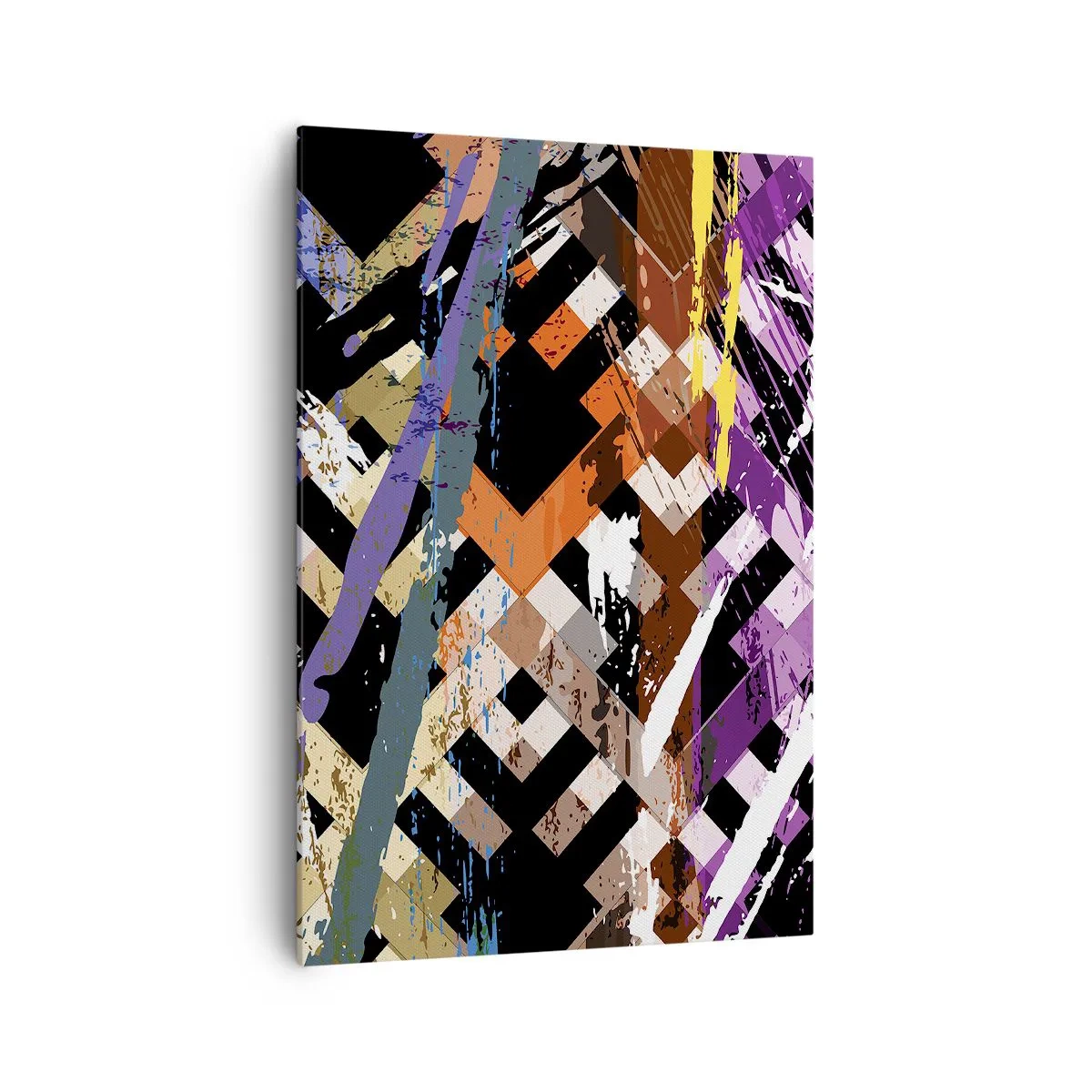 Impression sur toile - Image sur toile - Composition abstraite avec des lignes colorées sur fond noir - 70x100cm - Se mettre au carré - Décoration murale moderne pour le salon et la chambre ARTTOR