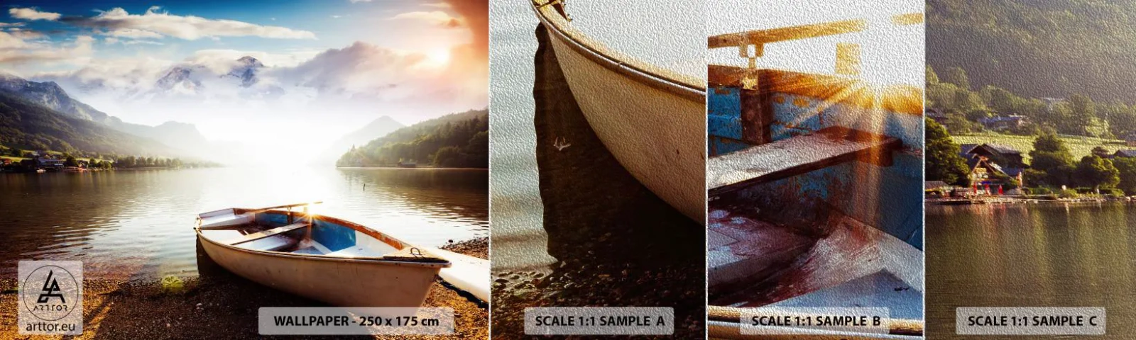 Échantillon de Papier Peint Premium Sand - Au bord de la grande et limpide eau - Paysage, Lac, Montagnes - 100x30 cm