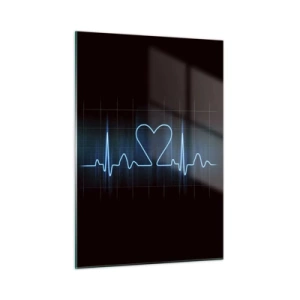 Impression sur verre - Image sur verre - Ligne de vie avec un cœur sur un fond sombre en lumière bleue - 50x70cm - Au rythme du cœur - Décoration murale moderne pour le salon et la chambre ARTTOR