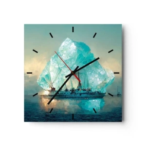 Horloge murale - Pendule murale - Un navire avec un iceberg majestueux en arrière-plan - 30x30cm - Diamant arctique - Décoration murale moderne pour le salon et la chambre ARTTOR