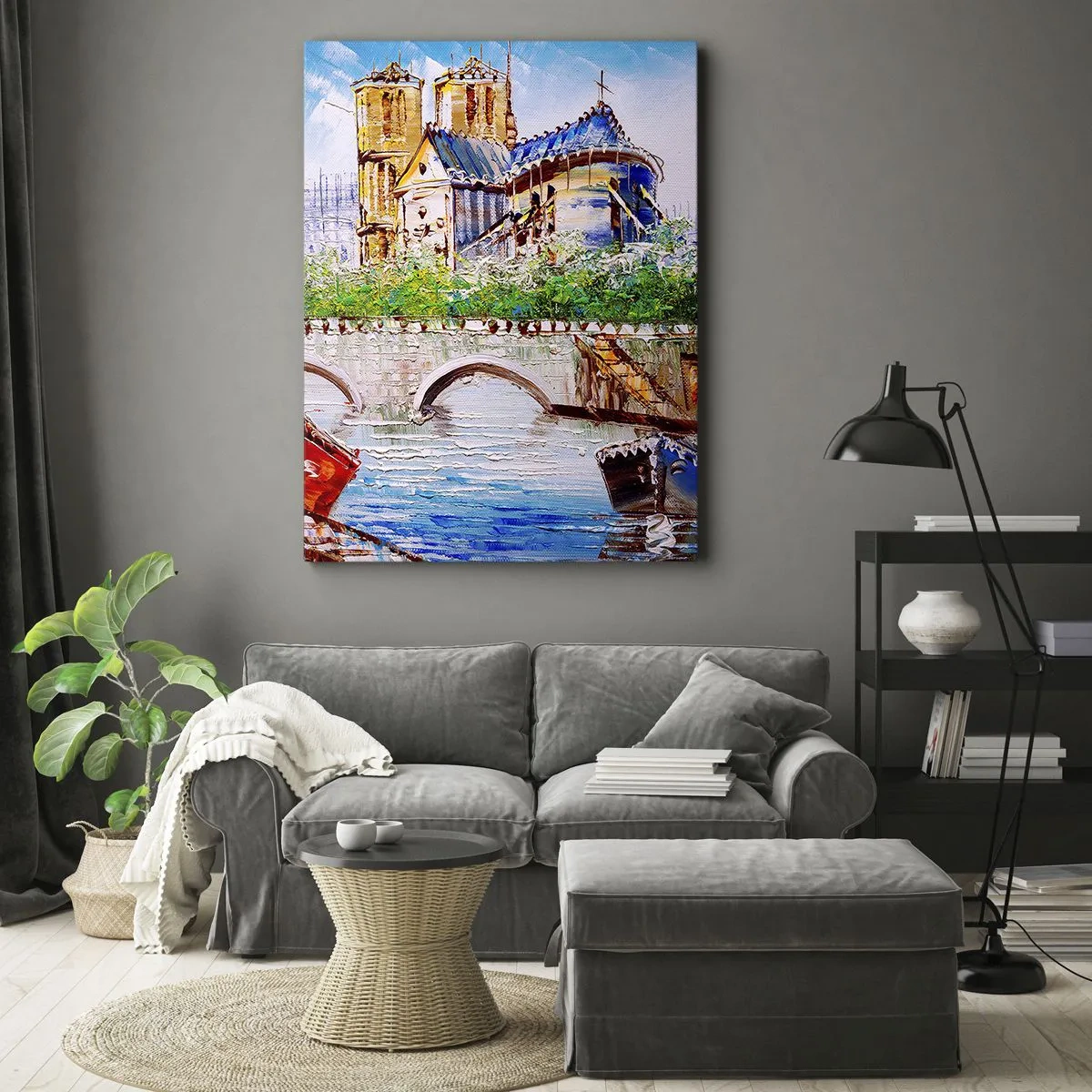 Impression sur toile - Image sur toile - Paysage avec un pont et une cathédrale de style classique - 50x70cm - Leur temps ne passe jamais - Décoration murale moderne pour le salon et la chambre ARTTOR