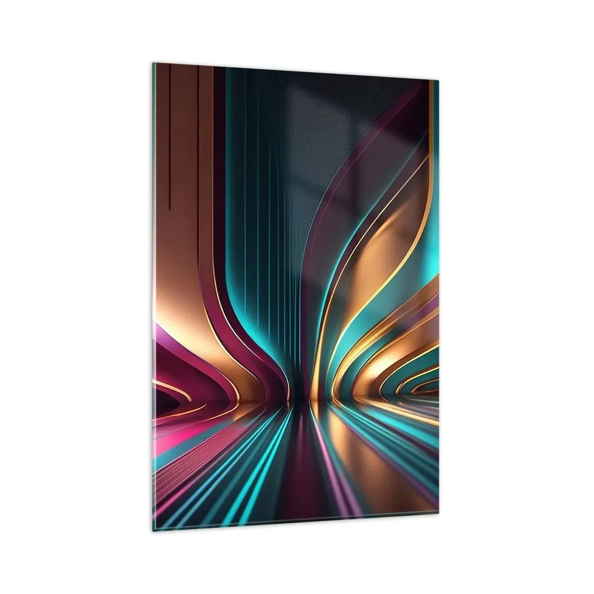 Impression sur verre - Image sur verre - Abstraction futuriste aux couleurs et courbes intenses - 80x120cm - Architektura światła - Décoration murale moderne pour le salon et la chambre ARTTOR