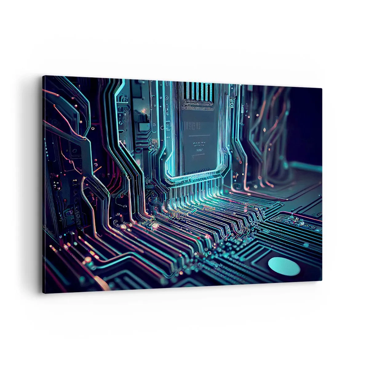 Impression sur toile - Image sur toile - Circuit imprimé technologique avec pistes lumineuses - 100x70cm - Je pense comme ça… - Décoration murale moderne pour le salon et la chambre ARTTOR