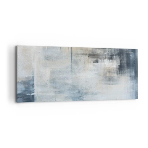 Impression sur toile - Image sur toile - Composition abstraite dans les tons de bleu et de gris - 120x50cm - Derrière le rideau bleu - Décoration murale moderne pour le salon et la chambre ARTTOR