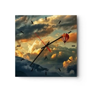 Horloge murale - Pendule murale - Un ballon sur fond de nuages dramatiques - 30x30cm - Je vole parce que je veux - Décoration murale moderne pour le salon et la chambre ARTTOR