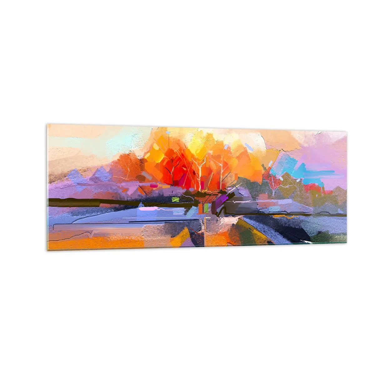 Impression sur verre - Image sur verre - Un paysage abstrait aux couleurs d'automne intenses. - 140x50cm - L'automne est arrivé - Décoration murale moderne pour le salon et la chambre ARTTOR