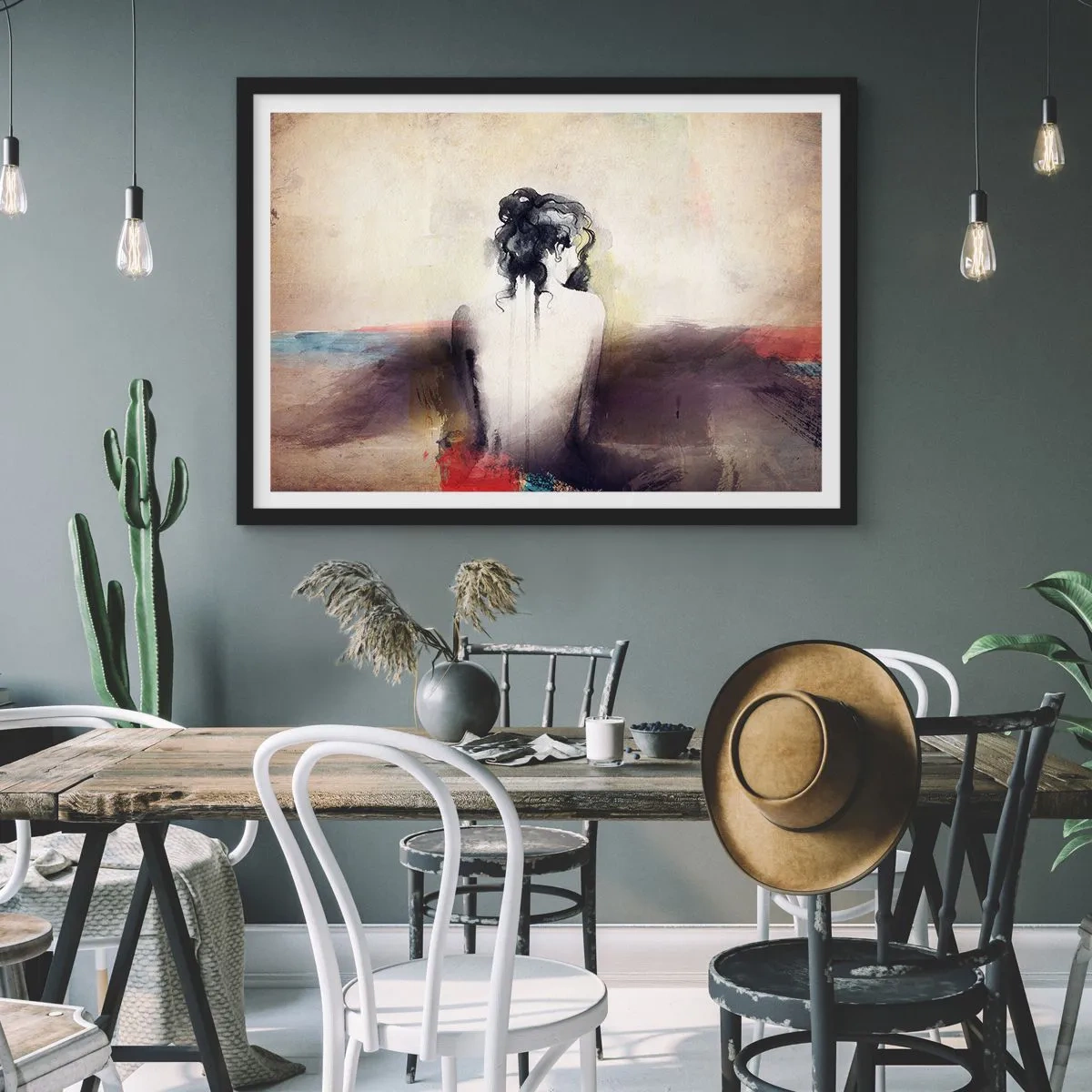 Affiche dans un cadre noir - Poster - Lignes lisses, formes ovales - 50x40 cm