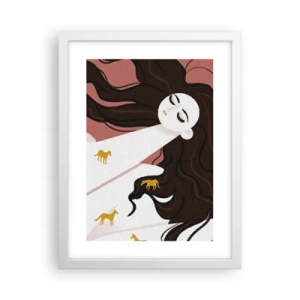 Affiche dans un cadre blanc - Poster - Rêve d'un cheval d'or - 30x40 cm