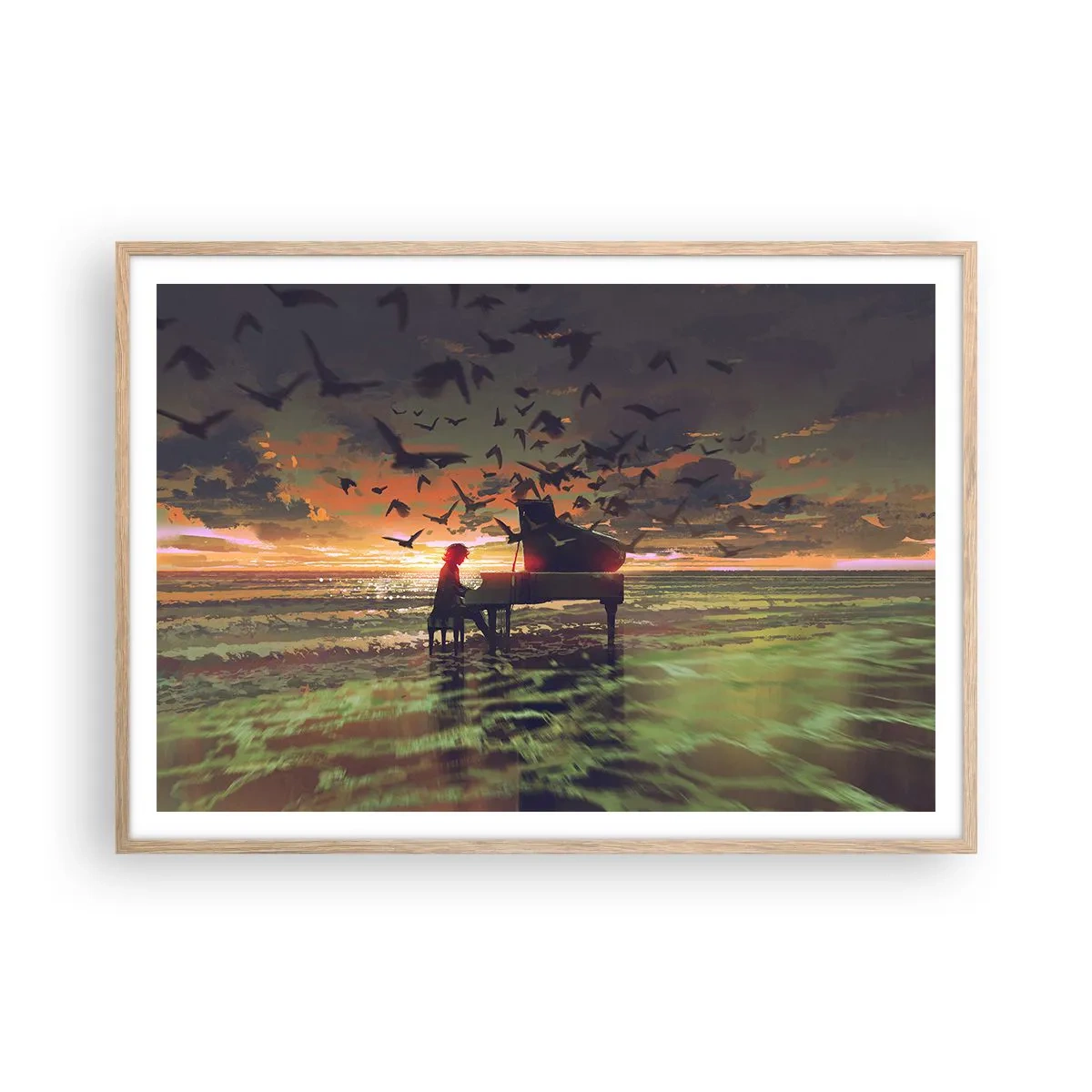 Affiche dans un chêne clair - Poster - Concert pour piano et vagues - 100x70 cm