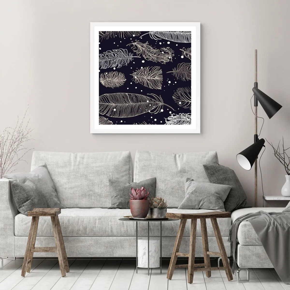 Affiche dans un cadre blanc - Poster - Toile de plumes - 50x50 cm