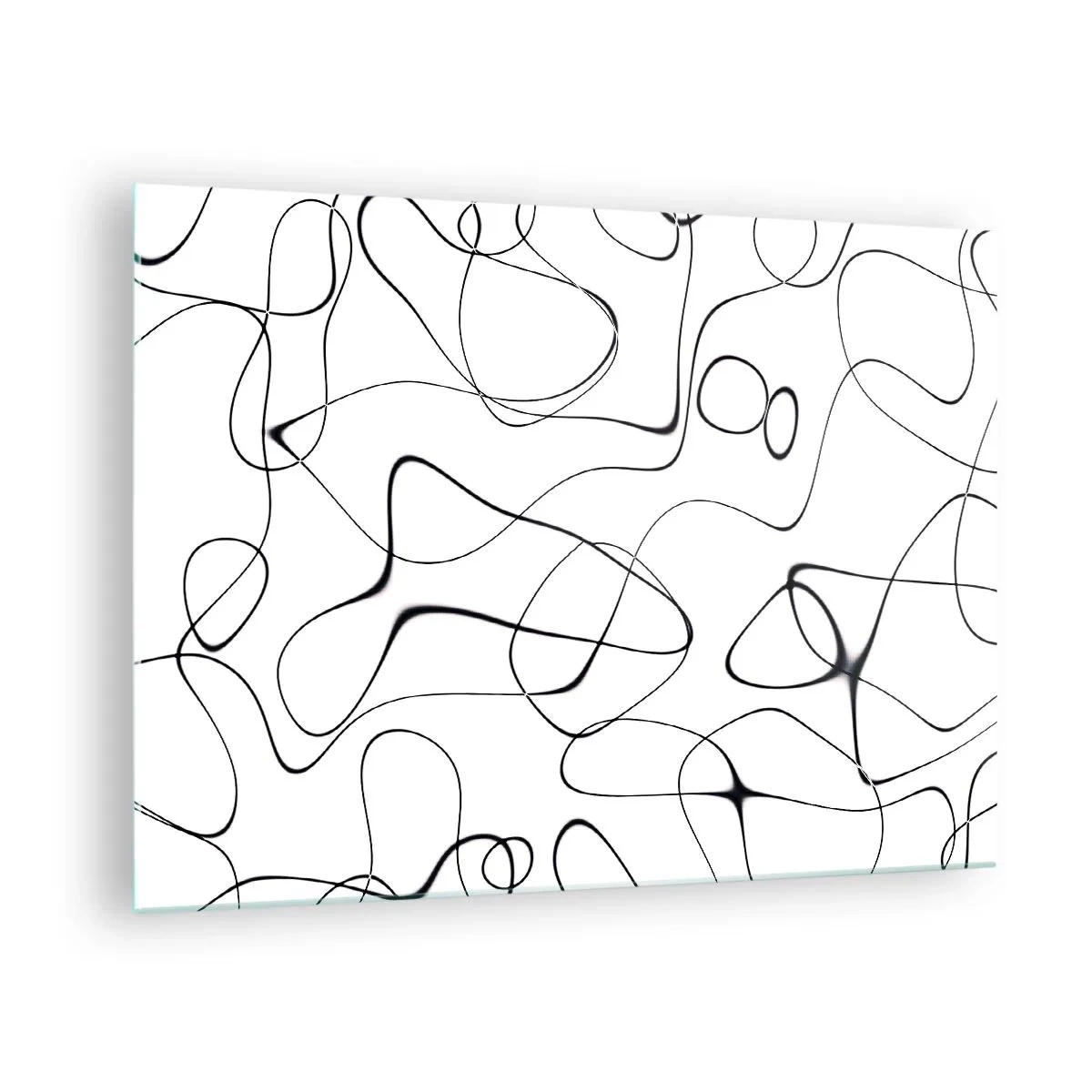Impression sur verre - Image sur verre - Lignes noires abstraites sur fond blanc - 70x50cm - Le chemin de la vie, les voies du hasard - Décoration murale moderne pour le salon et la chambre ARTTOR