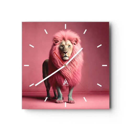 Horloge murale - Pendule murale - Un lion rendu artistiquement avec une crinière rose sur un fond rose - 30x30cm - Et tu n'as plus peur - Décoration murale moderne pour le salon et la chambre ARTTOR