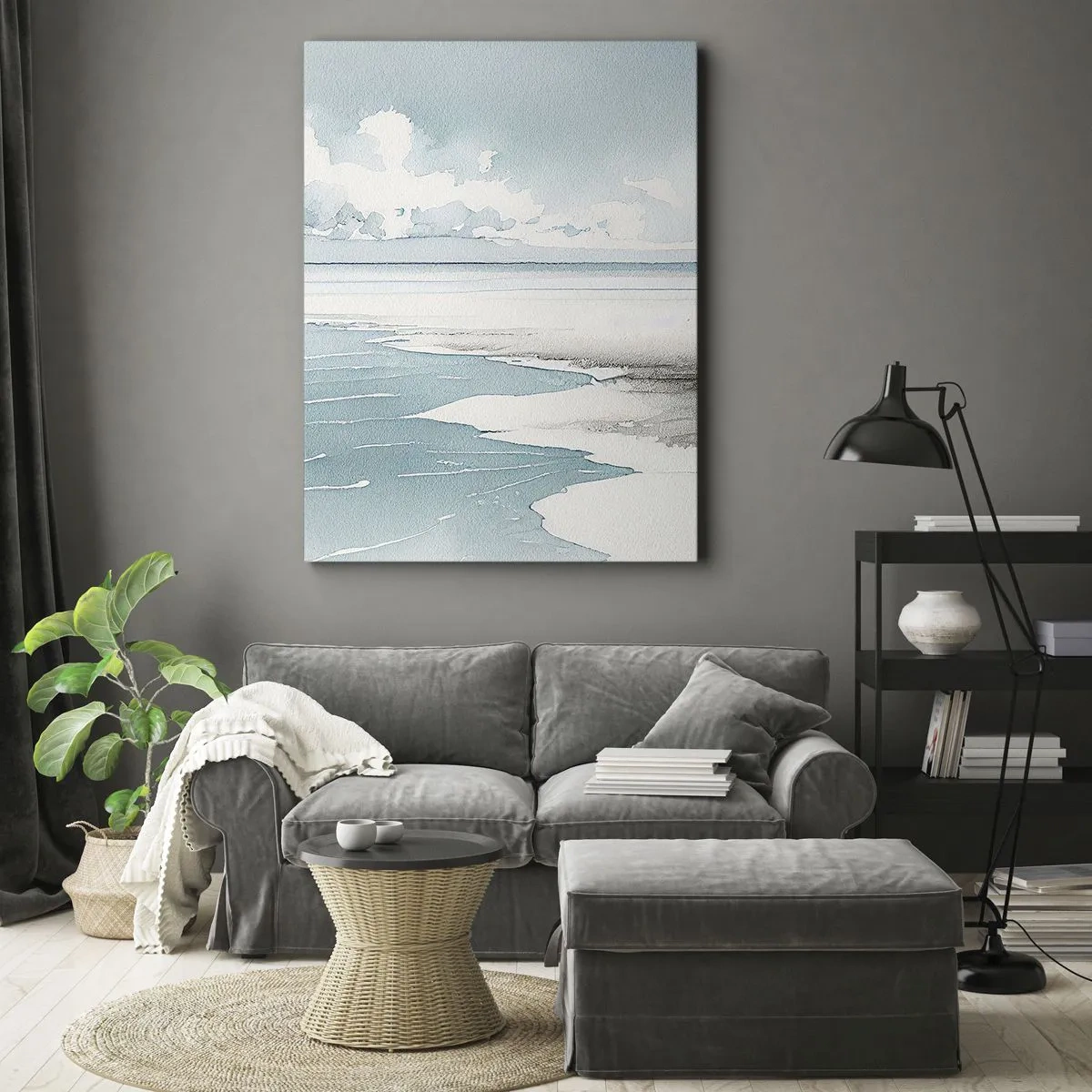 Impression sur toile - Image sur toile - Une mer calme et une plage aux tons clairs de bleu - 50x70cm - Marée douce - Décoration murale moderne pour le salon et la chambre ARTTOR