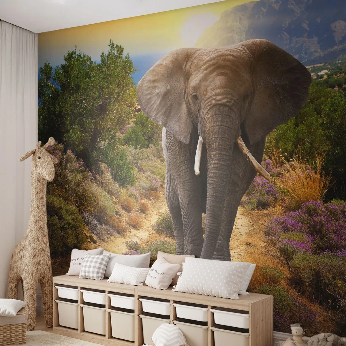 Papier Peint Autocollant Deluxe Sticker - Voilà à quoi ressemblait l'Eden - Animaux, Éléphant, Safari - 250x175 cm