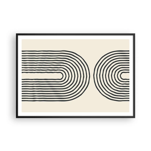Affiche dans un cadre noir - Poster - Motif géométrique abstrait avec des lignes symétriques sur un fond clair - 100x70cm - Dans un instant... - Décoration murale moderne pour le salon et la chambre ARTTOR