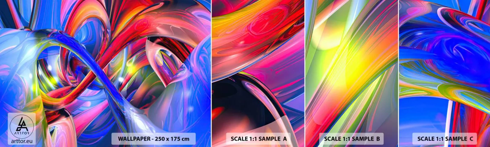 Échantillon de Papier Peint Autocollant Deluxe Sticker - La danse des nuances - Abstraction, 3D, Graphique - 100x30 cm