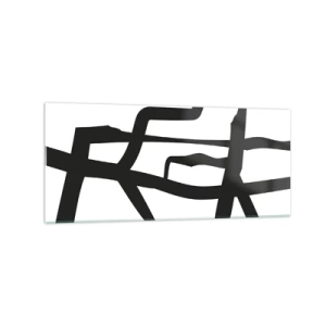 Impression sur verre - Image sur verre - Motif minimaliste noir et blanc avec des lignes géométriques - 120x50cm - Conception noir et blanc - Décoration murale moderne pour le salon et la chambre ARTTOR