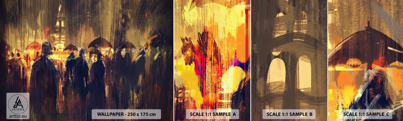 Échantillon De Papier Peint Standard Eco - Adeptes de la pluie - Ville, Personnes, Parapluie - 100x30 cm