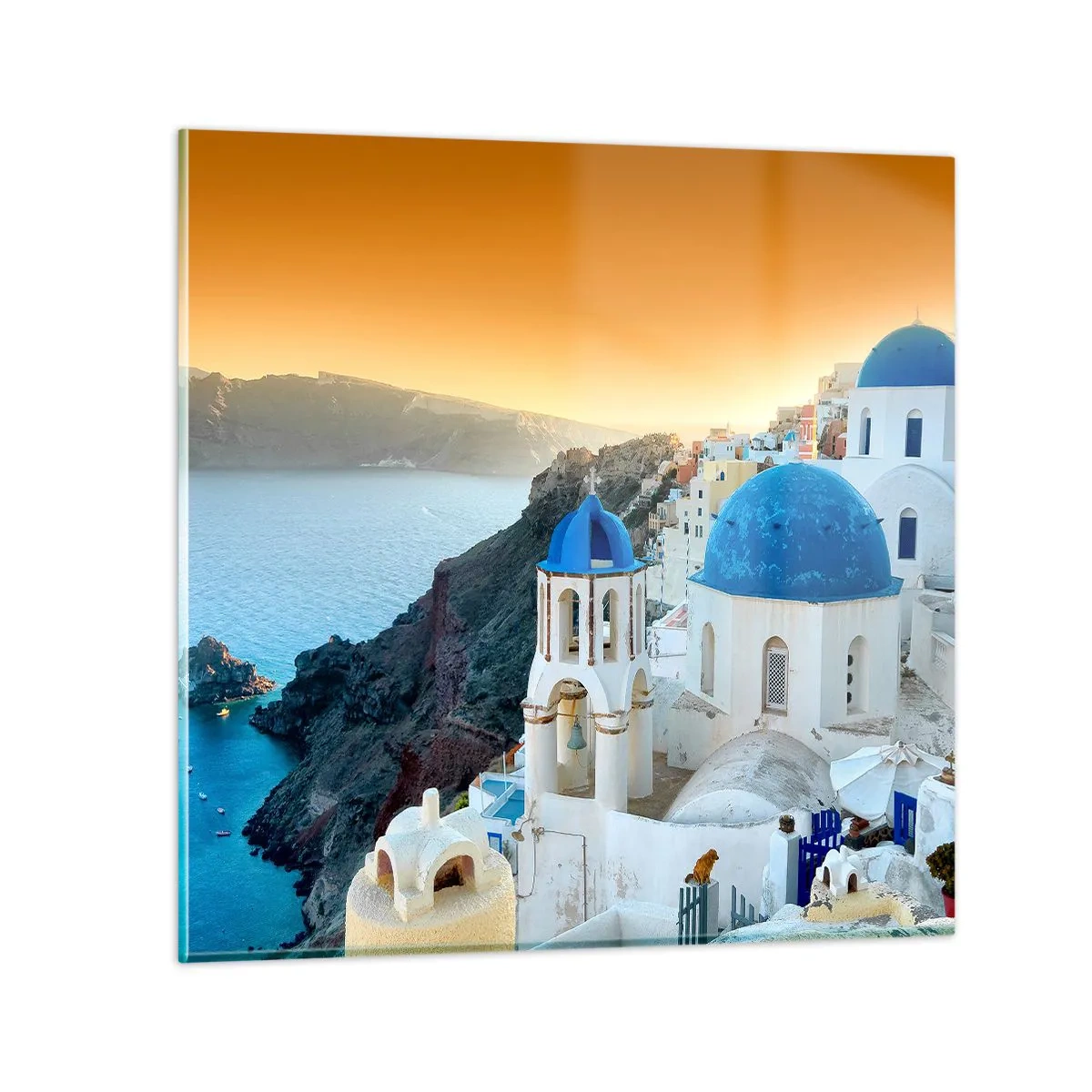 Impression sur verre - Image sur verre - Santorin - blotti contre les rochers - 40x40 cm