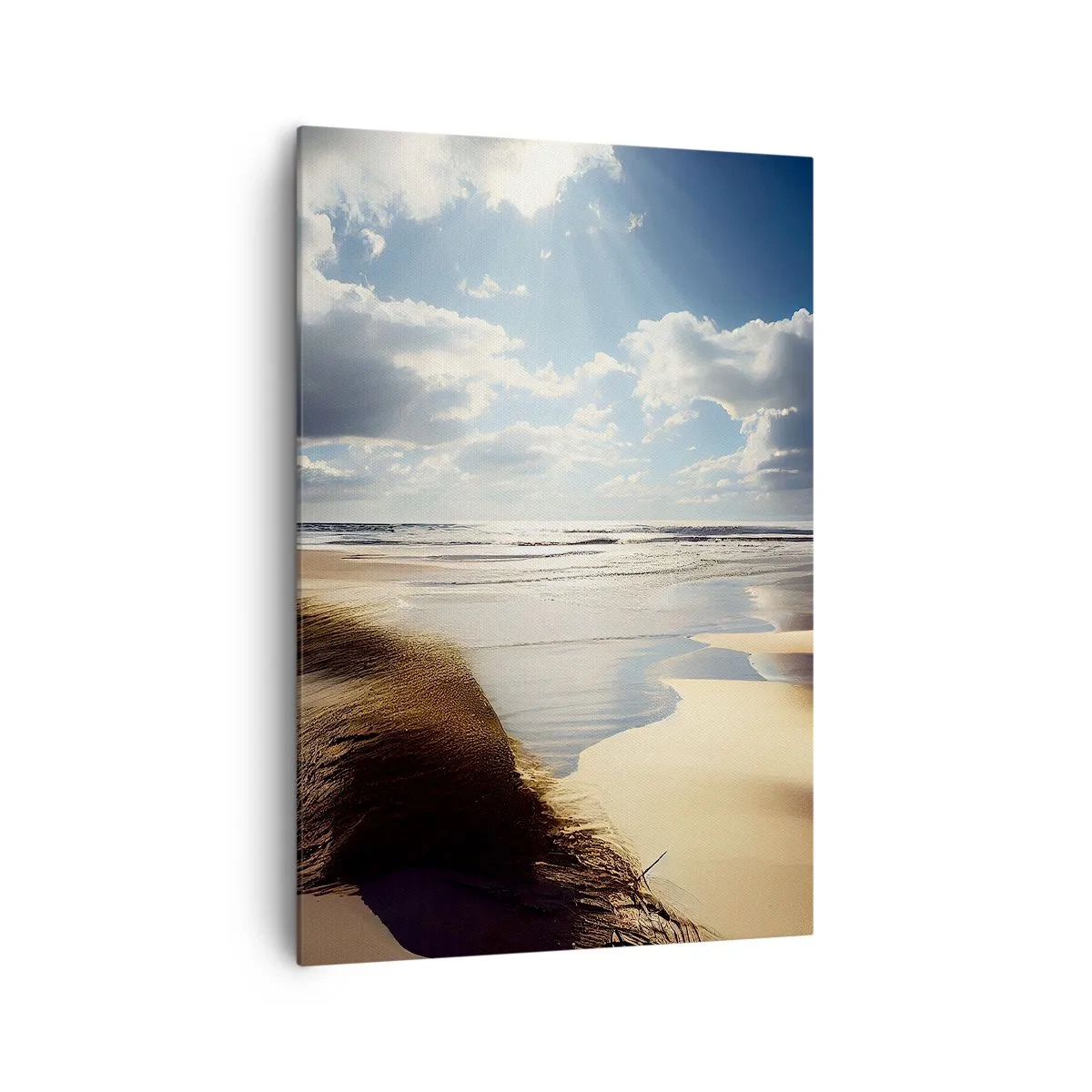 Impression sur toile - Image sur toile - Une plage sauvage avec des dunes et un ciel bleu - 70x100cm - Plage, plage sauvage - Décoration murale moderne pour le salon et la chambre ARTTOR