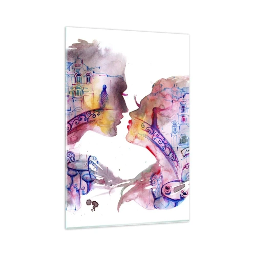Impression sur verre - Image sur verre - Une aquarelle romantique représentant les silhouettes des amoureux - 80x120cm - Le pont secret des soupirs - Décoration murale moderne pour le salon et la chambre ARTTOR