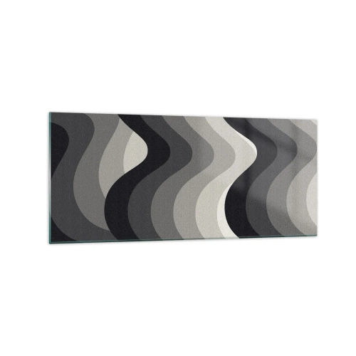 Impression sur verre - Image sur verre - Motifs ondulés noirs et blancs dans des tons de gris - 120x50cm - Vague après vague - Décoration murale moderne pour le salon et la chambre ARTTOR