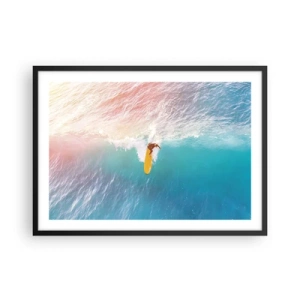 Affiche dans un cadre noir - Poster - Surfeur sur une vague aux couleurs pastel - 70x50cm - Le cavalier de l'océan - Décoration murale moderne pour le salon et la chambre ARTTOR