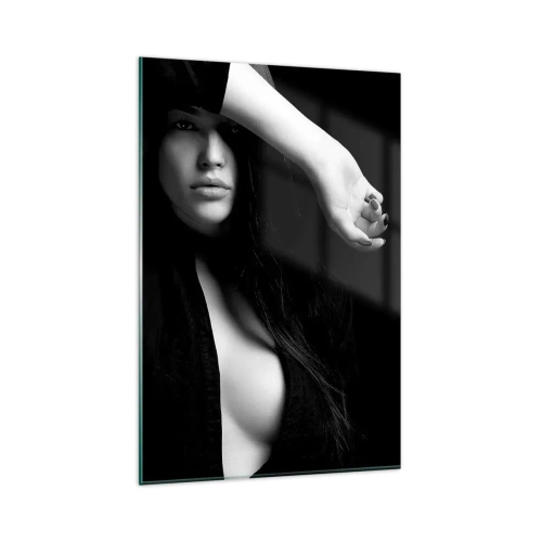 Impression sur verre - Image sur verre - Portrait élégant d'une femme en noir et blanc - 80x120cm - École de séduction - Décoration murale moderne pour le salon et la chambre ARTTOR