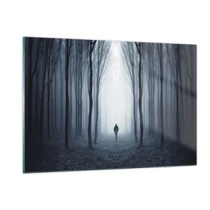 Impression sur verre - Image sur verre - Une silhouette dans une forêt sombre avec du brouillard en arrière-plan - 120x80cm - Tout est simple et clair - Décoration murale moderne pour le salon et la chambre ARTTOR