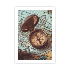 Affiche - Poster - Une boussole antique sur fond de carte du monde - 50x70cm - Pour ceux qui recherche l'aventure - Décoration murale moderne pour le salon et la chambre ARTTOR