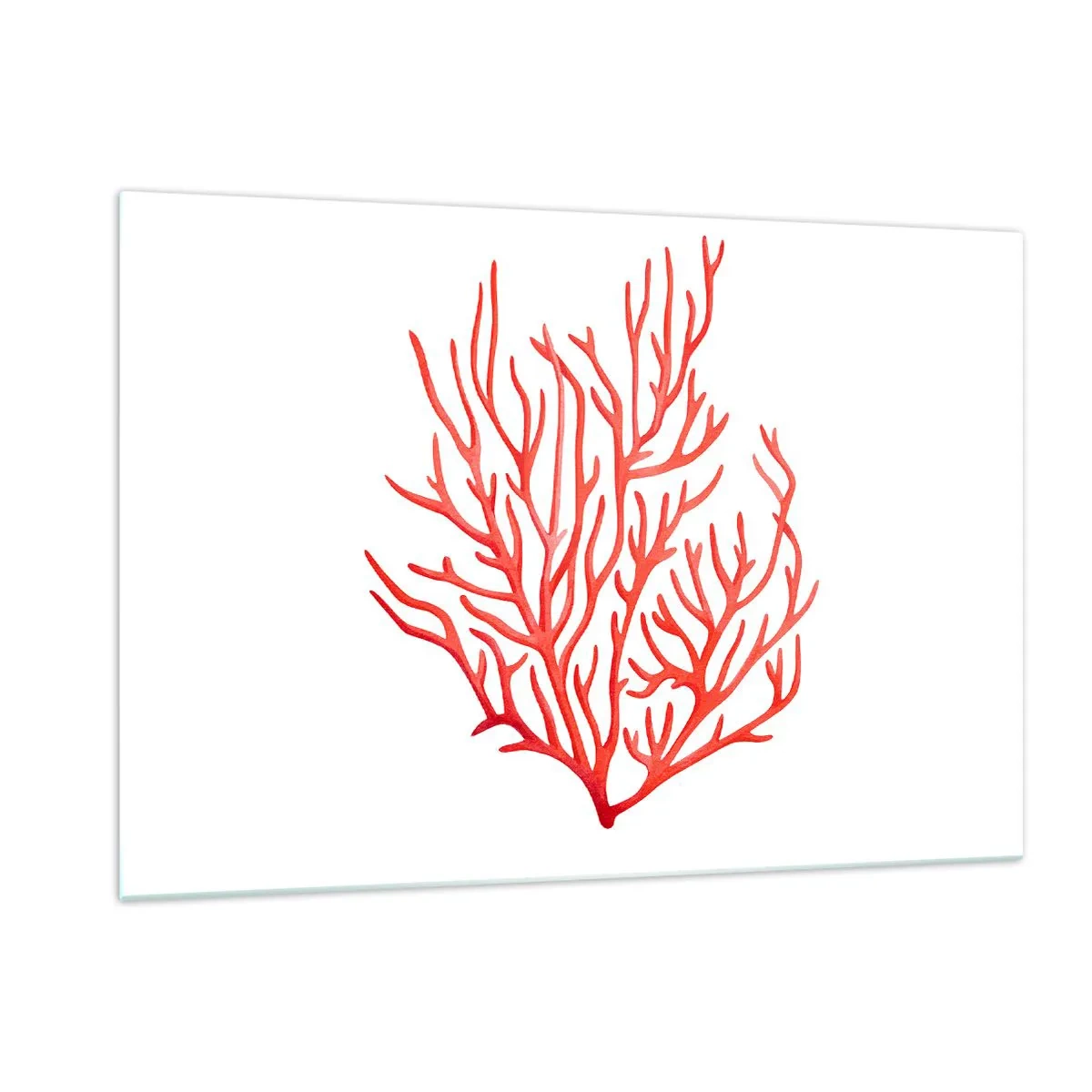 Impression sur verre - Image sur verre - Corail rouge avec une structure en filigrane sur fond blanc - 120x80cm - Filigrane de corail - Décoration murale moderne pour le salon et la chambre ARTTOR