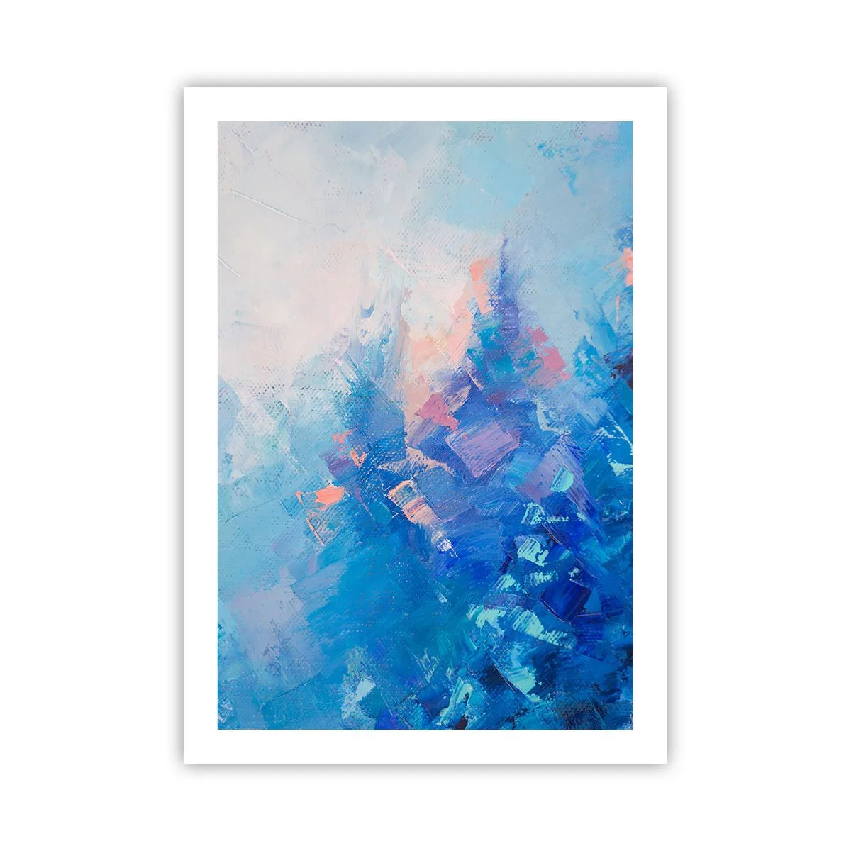 Affiche - Poster - Une composition abstraite dans les tons de bleu et de rose inspirée d'un paysage hivernal. - 50x70cm - Abstraction hivernale - Décoration murale moderne pour le salon et la chambre ARTTOR