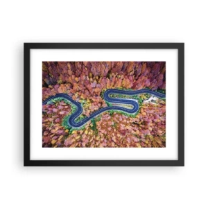 Affiche dans un cadre noir - Poster - Route sinueuse à travers la forêt - 40x30 cm