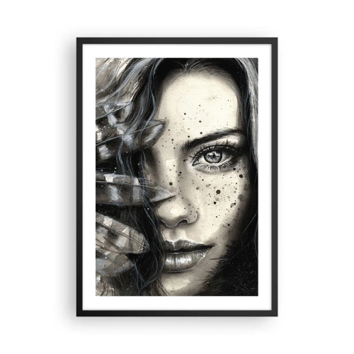 Affiche dans un cadre noir - Poster - Portrait d'une femme dans un style monochrome - 50x70cm - Beauté sauvage - Décoration murale moderne pour le salon et la chambre ARTTOR