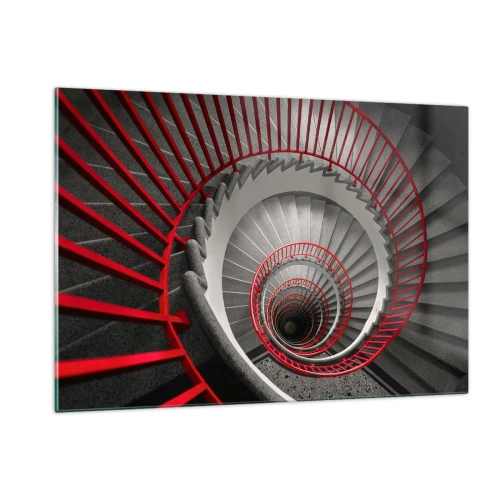 Impression sur verre - Image sur verre - Escalier en colimaçon avec rampes rouges en perspective - 120x80cm - Amusement architectural - Décoration murale moderne pour le salon et la chambre ARTTOR