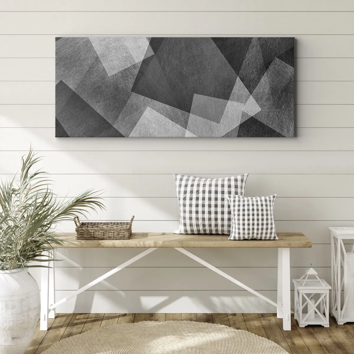 Impression sur toile - Image sur toile - Abstraction en noir et blanc avec des formes géométriques - 120x50cm - Le symbole éternel de durabilité et d'ordre - Décoration murale moderne pour le salon et la chambre ARTTOR