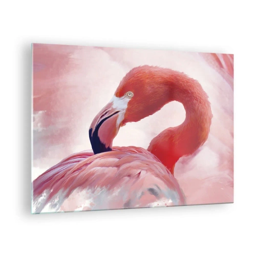 Impression sur verre - Image sur verre - Un flamant rose se tourne gracieusement sur le côté - 70x50cm - Beauté des oiseaux - Décoration murale moderne pour le salon et la chambre ARTTOR