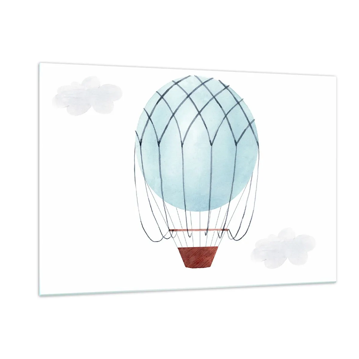 Impression sur verre - Image sur verre - Montgolfière bleue dans les nuages - 120x80cm - Entièrement dans les nuages - Décoration murale moderne pour le salon et la chambre ARTTOR