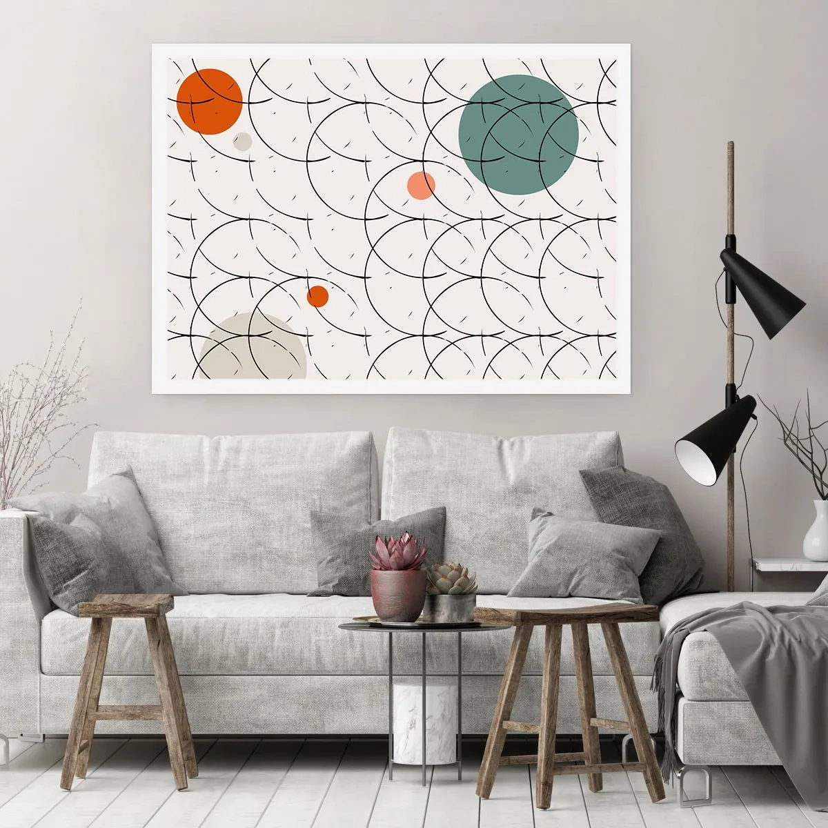 Affiche - Poster - Motif géométrique avec des cercles colorés sur un fond clair - 100x70cm - Dans l'esprit pop art - Décoration murale moderne pour le salon et la chambre ARTTOR
