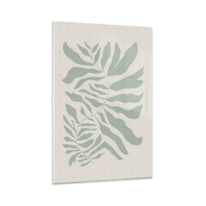Impression sur verre - Image sur verre - Un motif de brindilles délicat avec des feuilles dans une nuance de vert émeraude - 80x120cm - Brindille d'émeraude - Décoration murale moderne pour le salon et la chambre ARTTOR