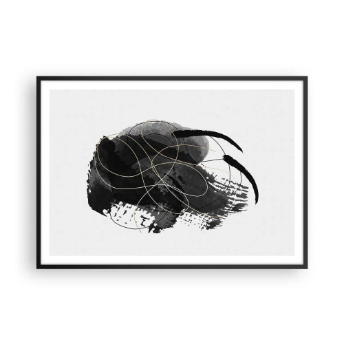 Affiche dans un cadre noir - Poster - Abstraction en noir et or sur fond blanc - 100x70cm - Fait de noir - Décoration murale moderne pour le salon et la chambre ARTTOR
