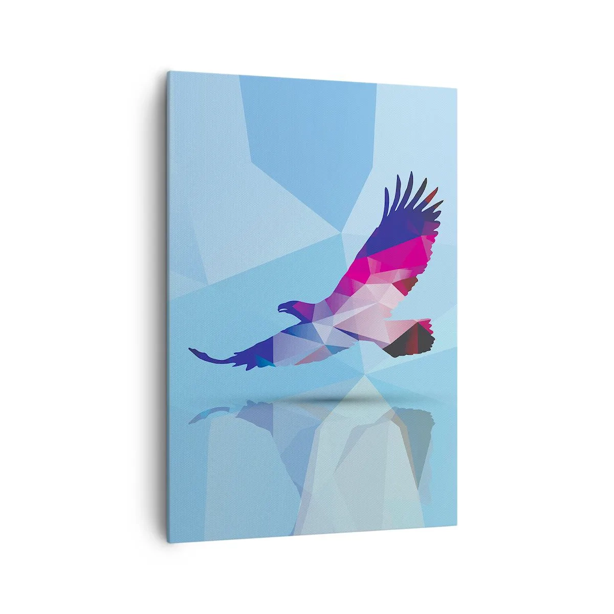 Impression sur toile - Image sur toile - Silhouette géométrique d'un aigle en vol sur fond bleu - 70x100cm - Aigle en cristal lilas - Décoration murale moderne pour le salon et la chambre ARTTOR