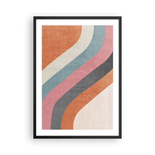 Affiche dans un cadre noir - Poster - Rayures géométriques rétro - 50x70cm - Composition diagonale – mouvement - Décoration murale moderne pour le salon et la chambre ARTTOR